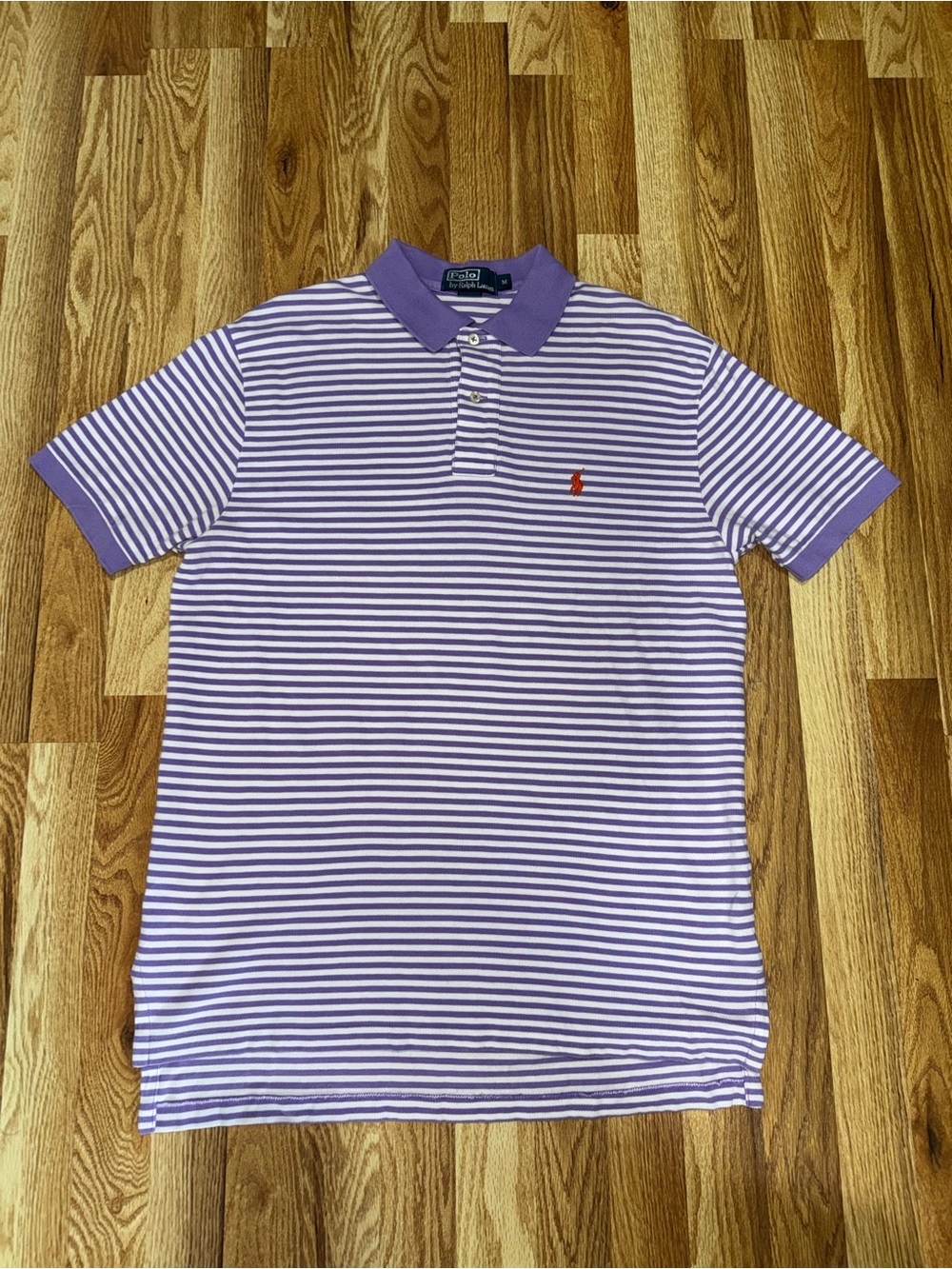 Polo Ralph Lauren Men’s Medium Purple White Striped Polo Shirt Pony Logo